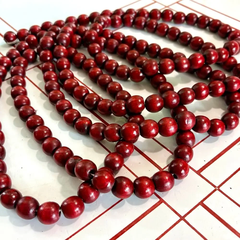 Vintage Bright Red Wooden Bead Garland 8.5 Ft Rustic Farmhouse Decor.